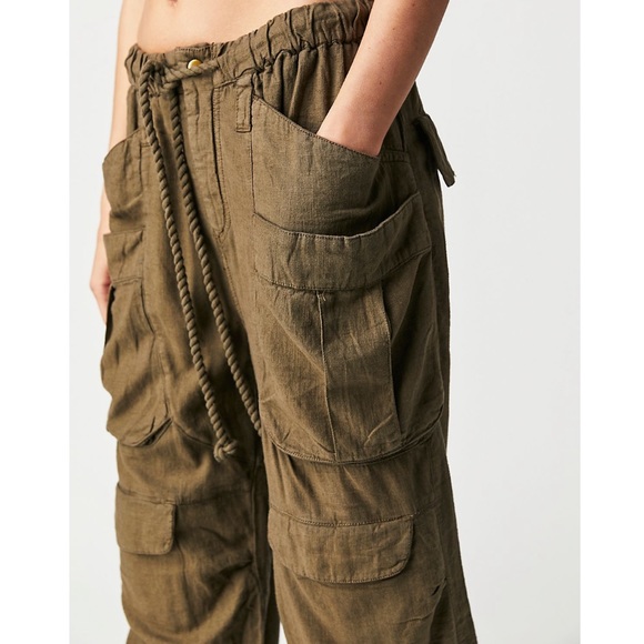 Free People Rock and Crop It Linen Cargo Pants - Picture 2 of 16